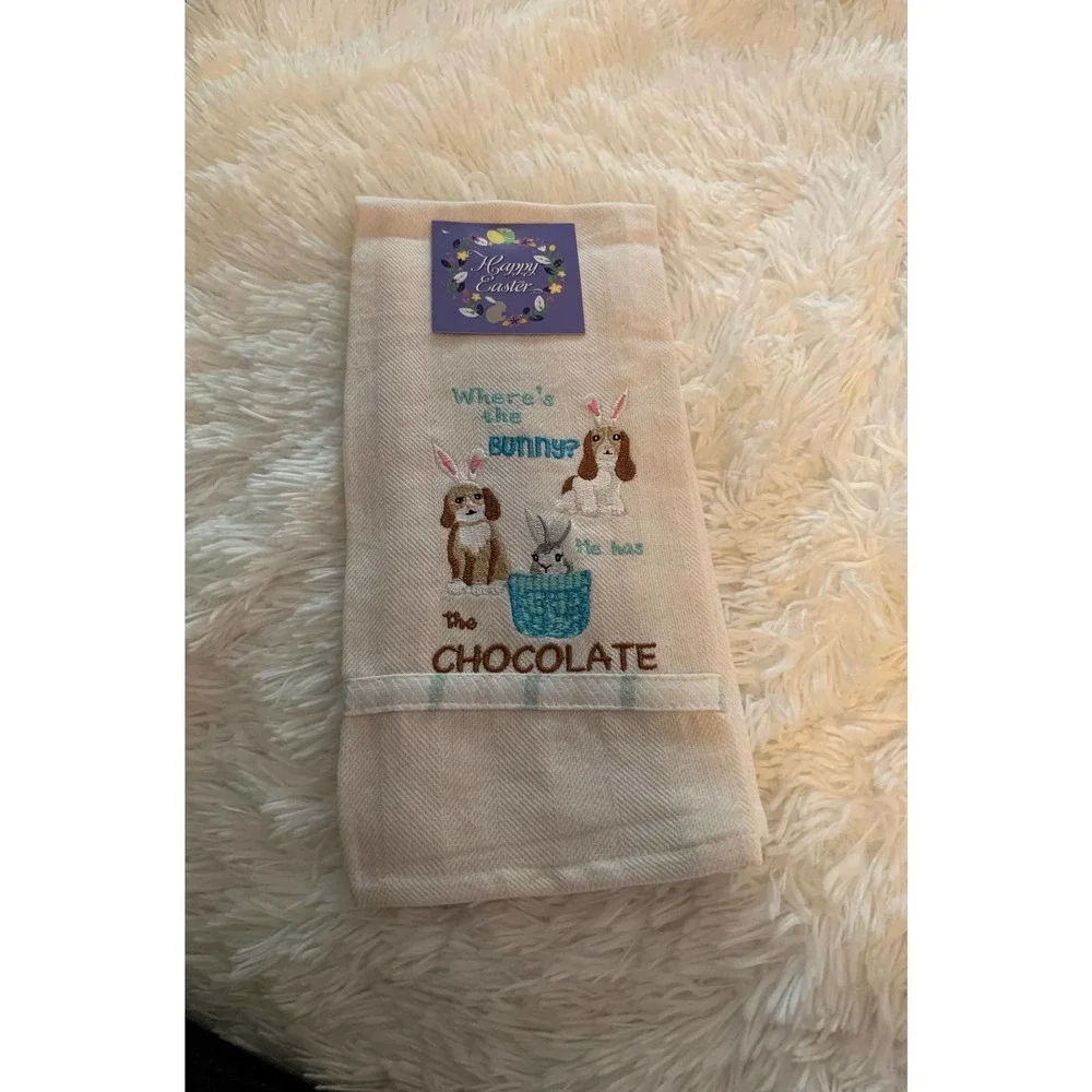 Nwt whimsical Easter dog kitchen towels - Picture 1 of 4